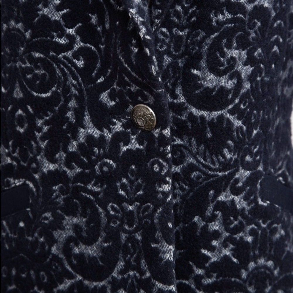 CAbi Blazer Jacket 6 Jacquard Textured Navy Blue Wool Blend Flocked - Picture 7 of 11